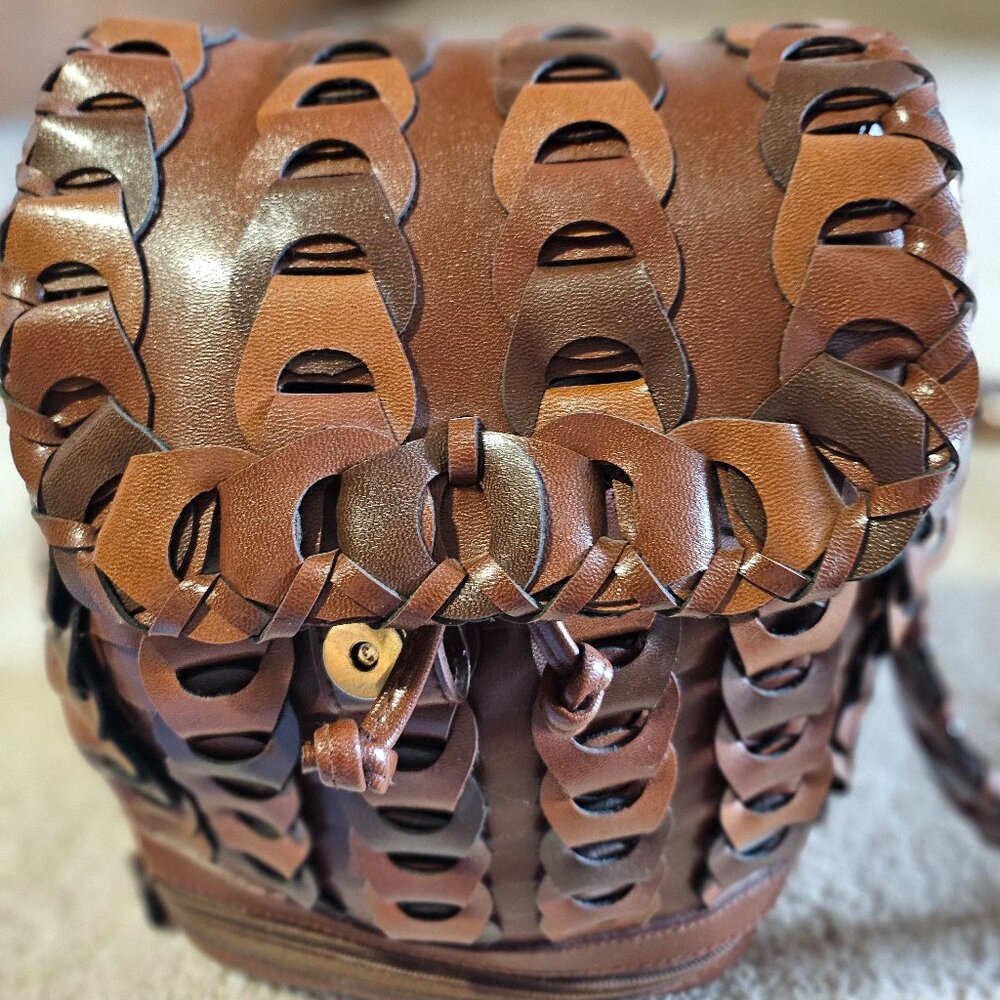 Brown Leather-Look Hobo bag with weave design